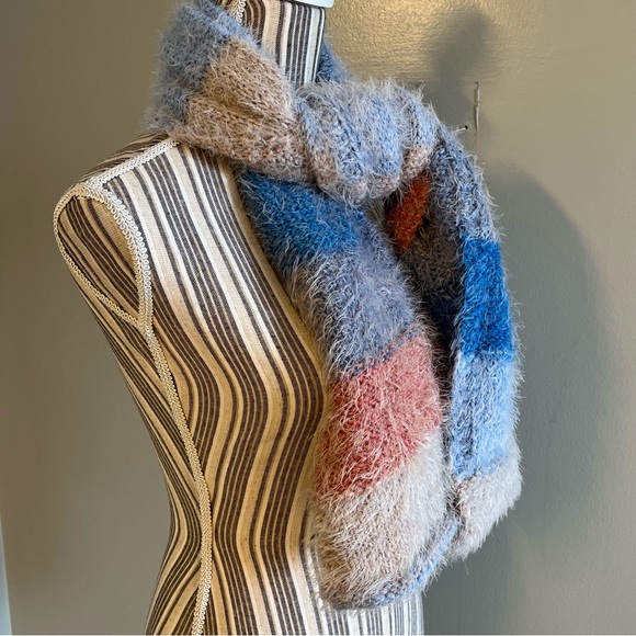 Womens Scarf Chunky Knit Multicolor Stripe Colorblock Fuzzy Rectangular Scarf - Picture 5 of 11